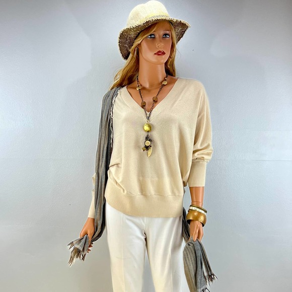 DOUBLE V DOLMAN SLEEEVE SWEATER BEIGE XL NWT EXPRESS - Picture 1 of 6
